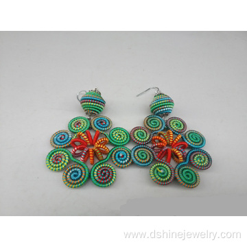 Multicolor Ethnic Handmade Woven Hoop Dangle Earring